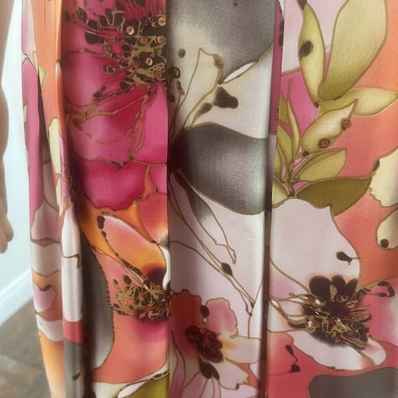 Adrianna Papel Occasions Dress Size 6 Silk Halter Backless Floral Pleated Sequin - Picture 8 of 12